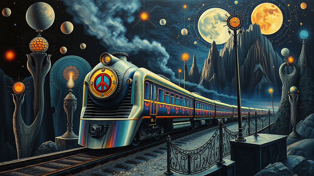 Surreal Peace Train in Dreamlike Landscape