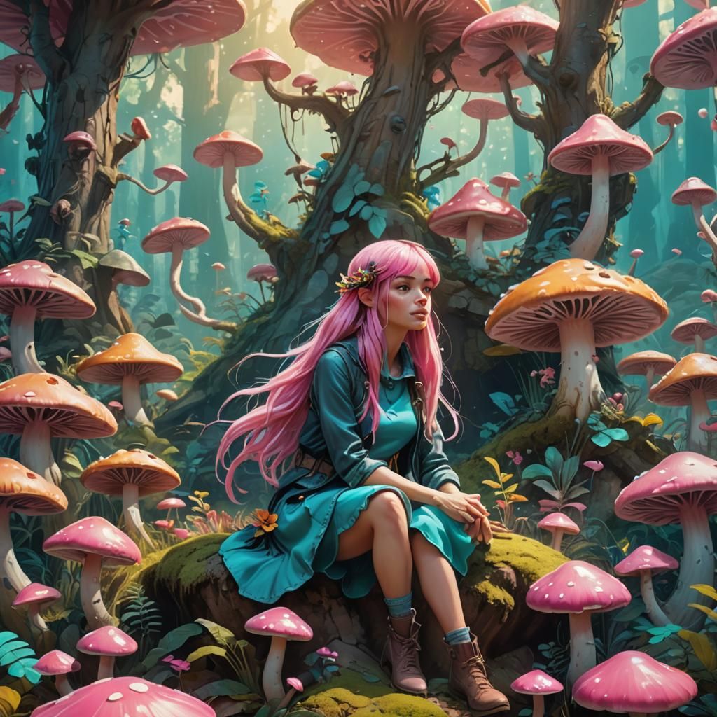 Human Stitch Girl in Enchanted Forest Digital Art