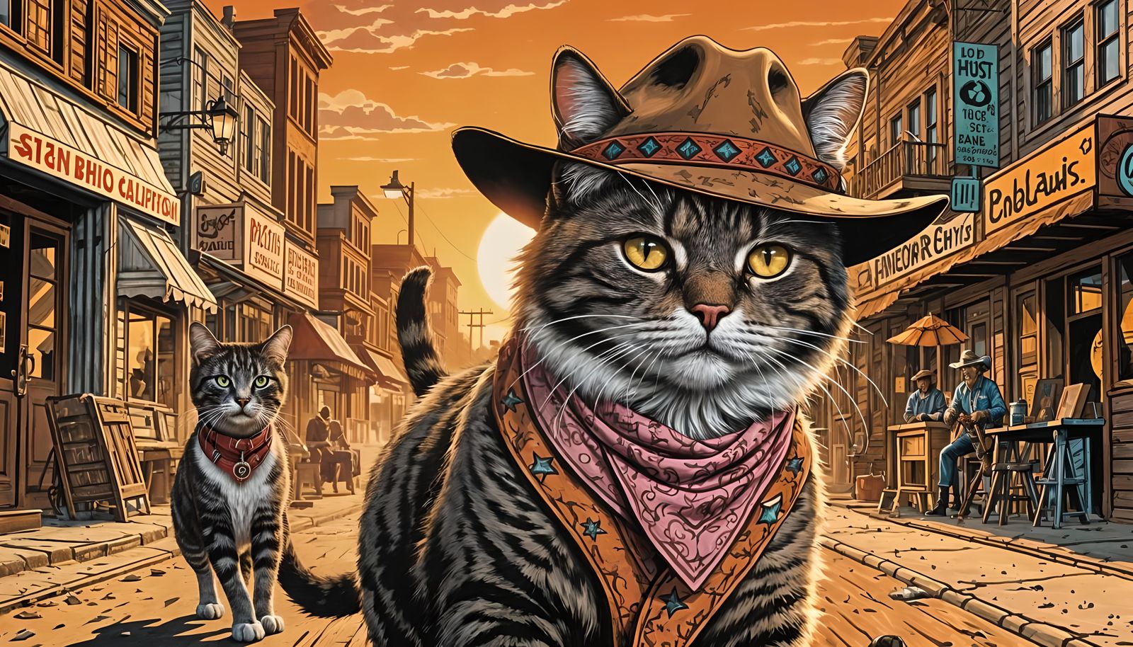 Cat Cowboys in a Wild West Gunfight