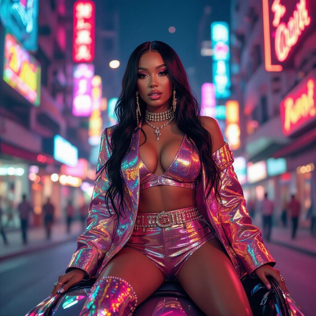 Megan Thee Stallion in Neon Hyper-Realistic Style