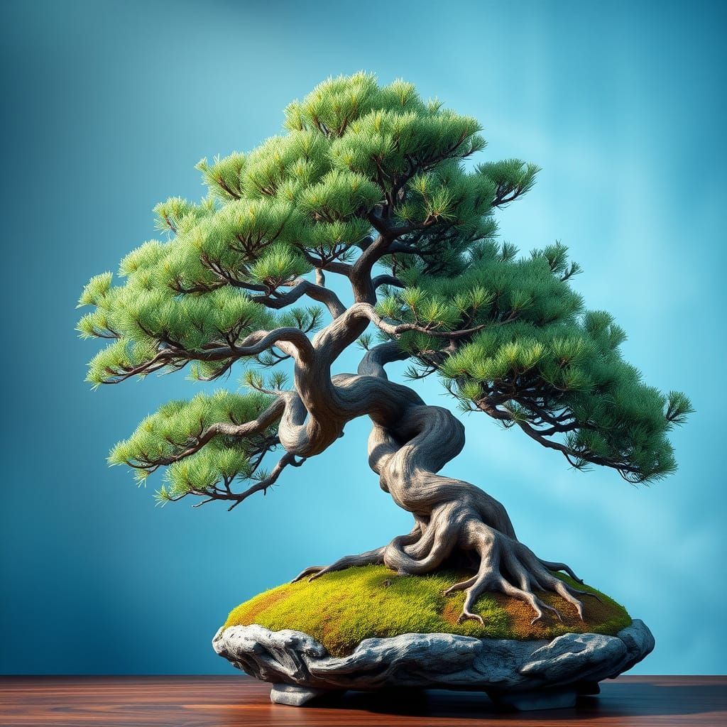 Majestic Impressionist Juniper Bonsai in a Dreamlike Japanes...