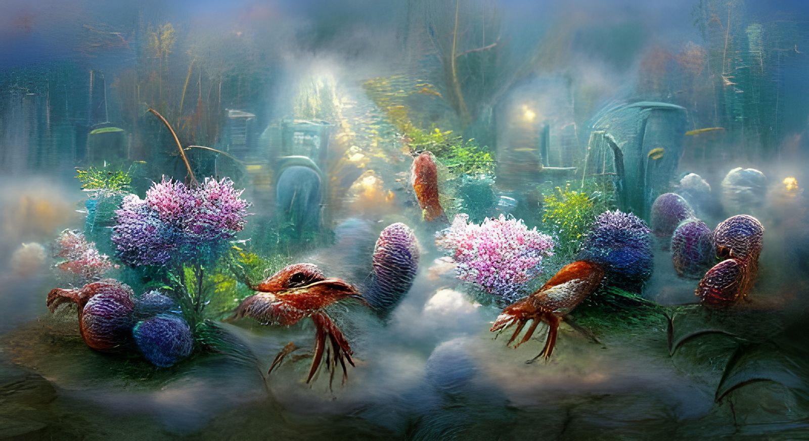 Ethereal Undersea Coral Garden with Small Fish