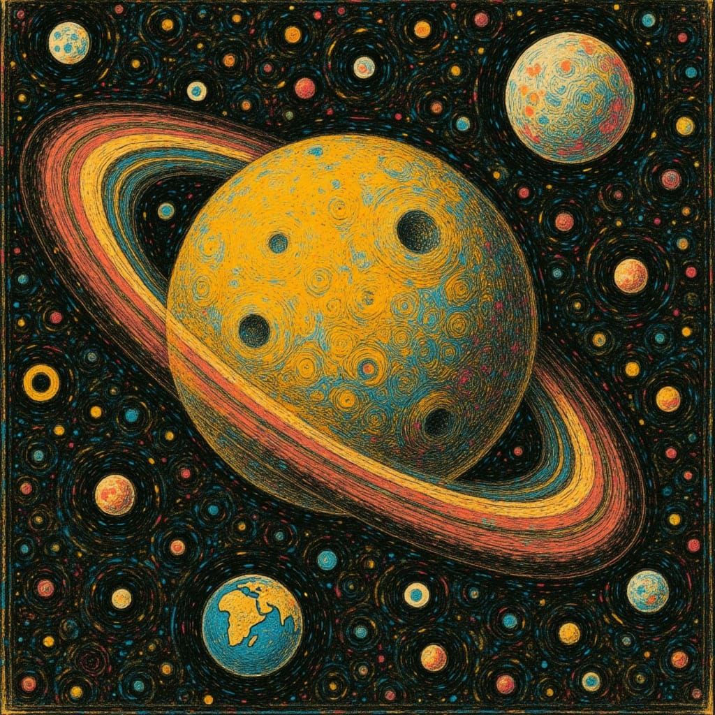 Mac and Cheese Planet in Dadaist Collage Style