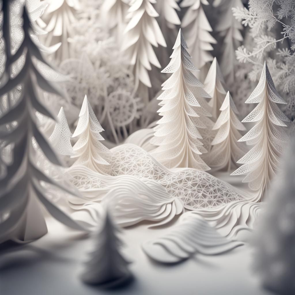 Lace Forest: A Snowy Origami Papercraft Scene