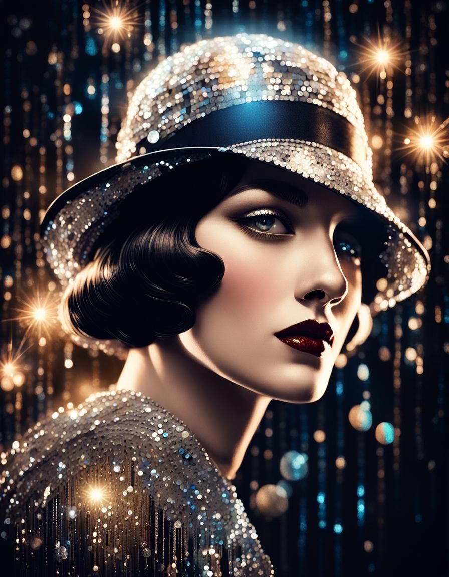 Glittering Flapper Girl in Art Deco Splendor