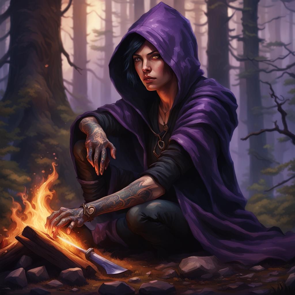 Half-Elf Rogue Portrait in Fantasy Forest, Digital Art