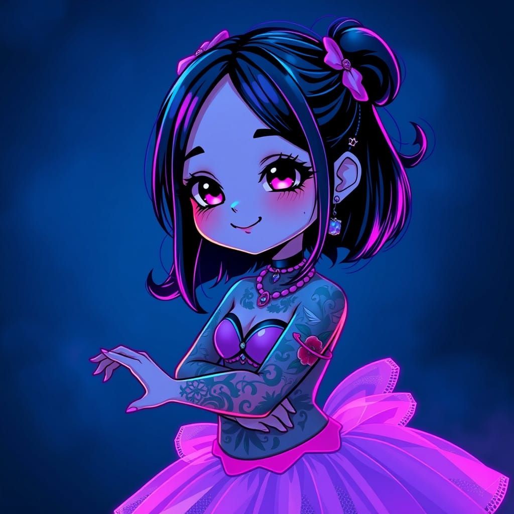 Japanese Pop Art Chibi Ballerina in Neon Dreamscape