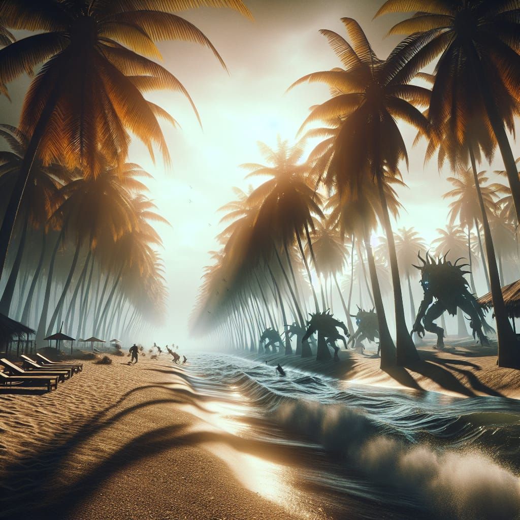 Beach Assault: Hyperrealistic Monsters in Paradise