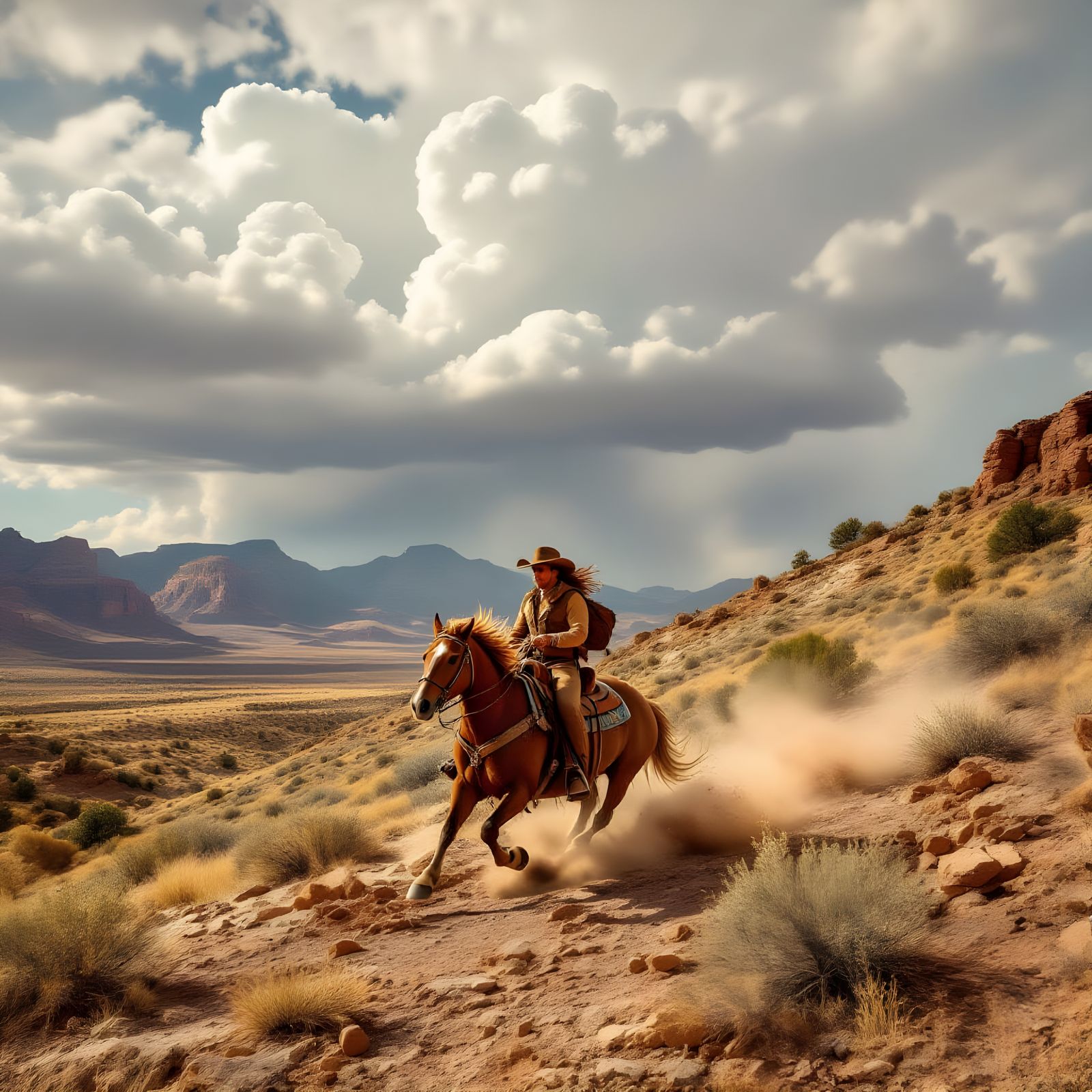 Wild Horse Gallops Through Sepia Desert Landscape