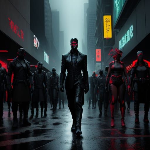 Dystopian Cityscape with Oppressed Citizens in Fauvist Style