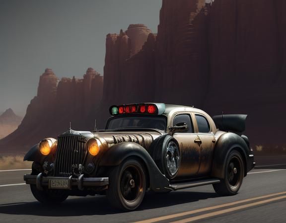 Steampunk Harley Quinn Car: Detailed Fantasy Art