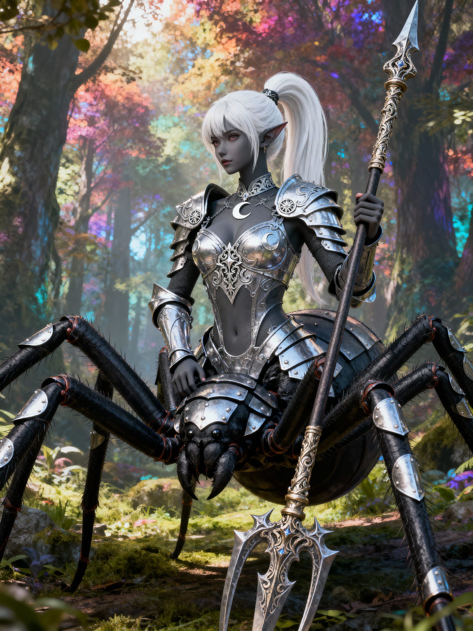 Drider Warrior with Lunar Armor in Mystical Forest