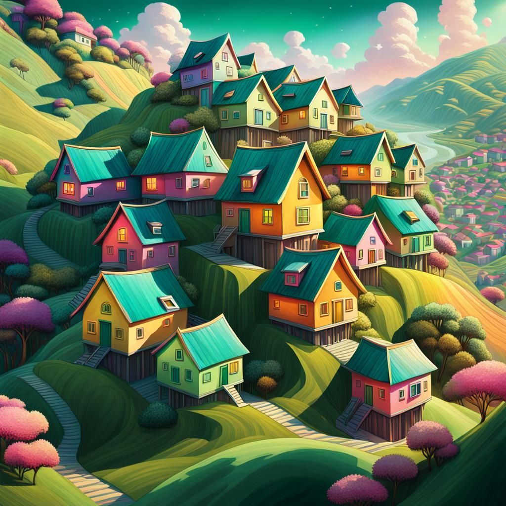 Abstract Cube Houses on Emerald Hill