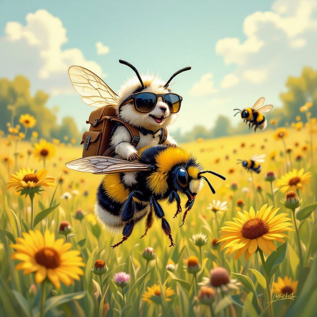 Whimsical Illustration: Tic Terry Rides a Bumble Bee