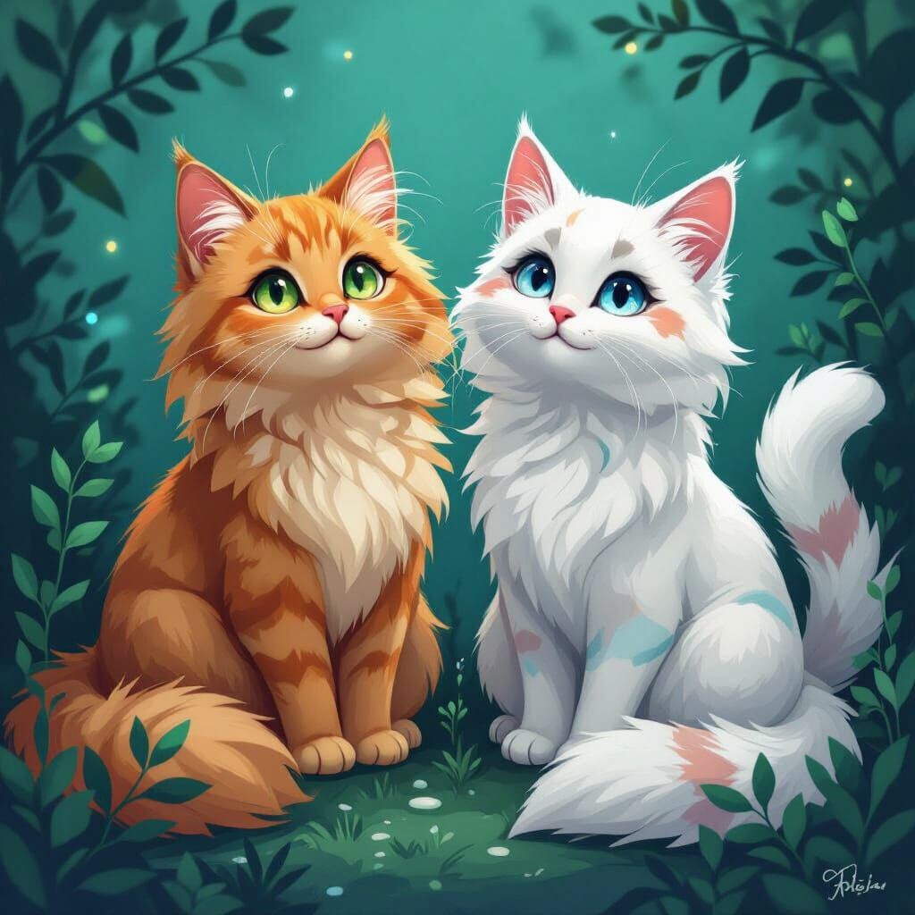 Charming Cats in Stylized Pastel Character Art