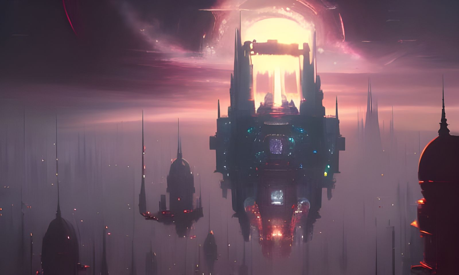 Cosmic City in Outer Space, Detailed Digital Art