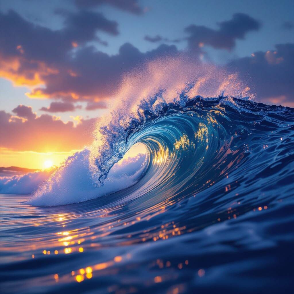 Majestic Sea Wave Bathed in Dawn Light