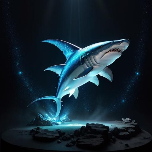 Giant Shark in Blue Fire: Photorealistic Render