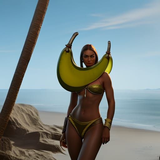 Bikini Girl with Banana: Detailed Matte Painting
