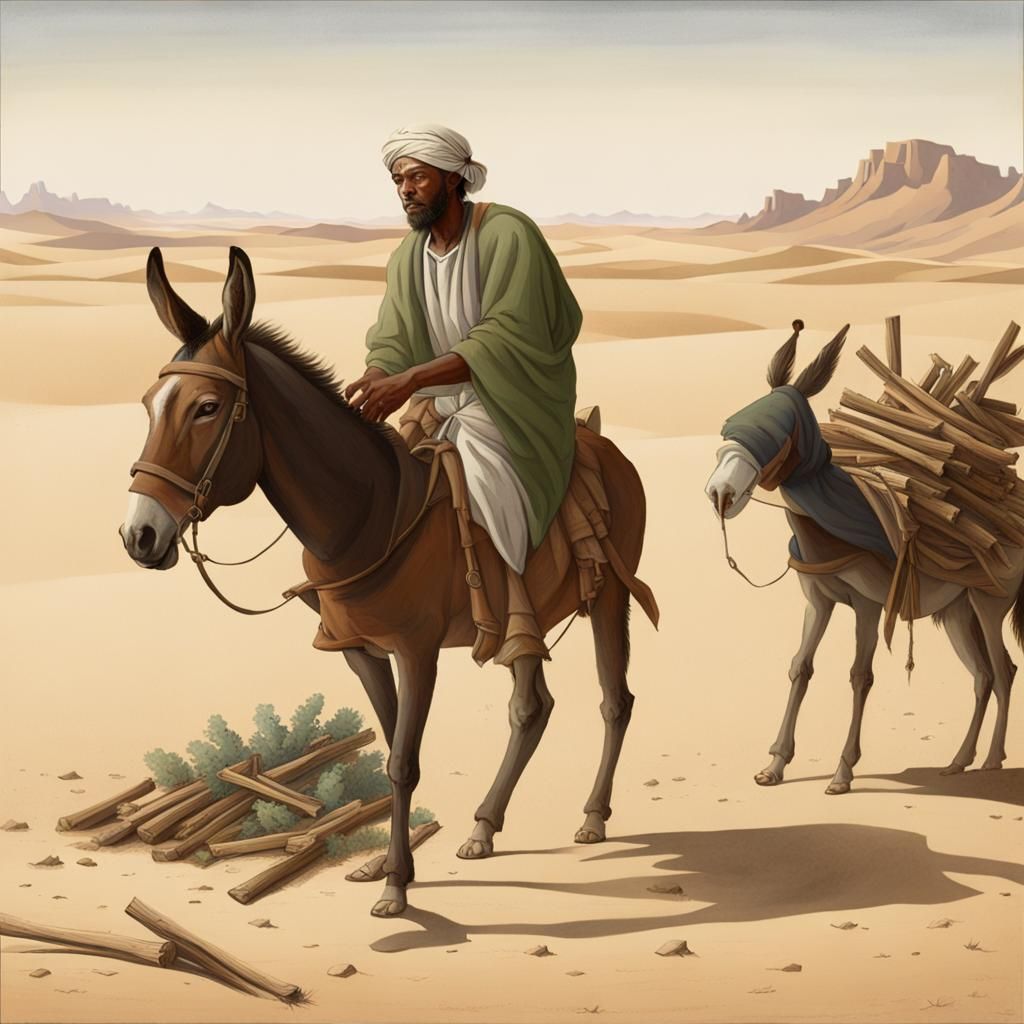 Joseph Collecting Wood in Desert Landscape