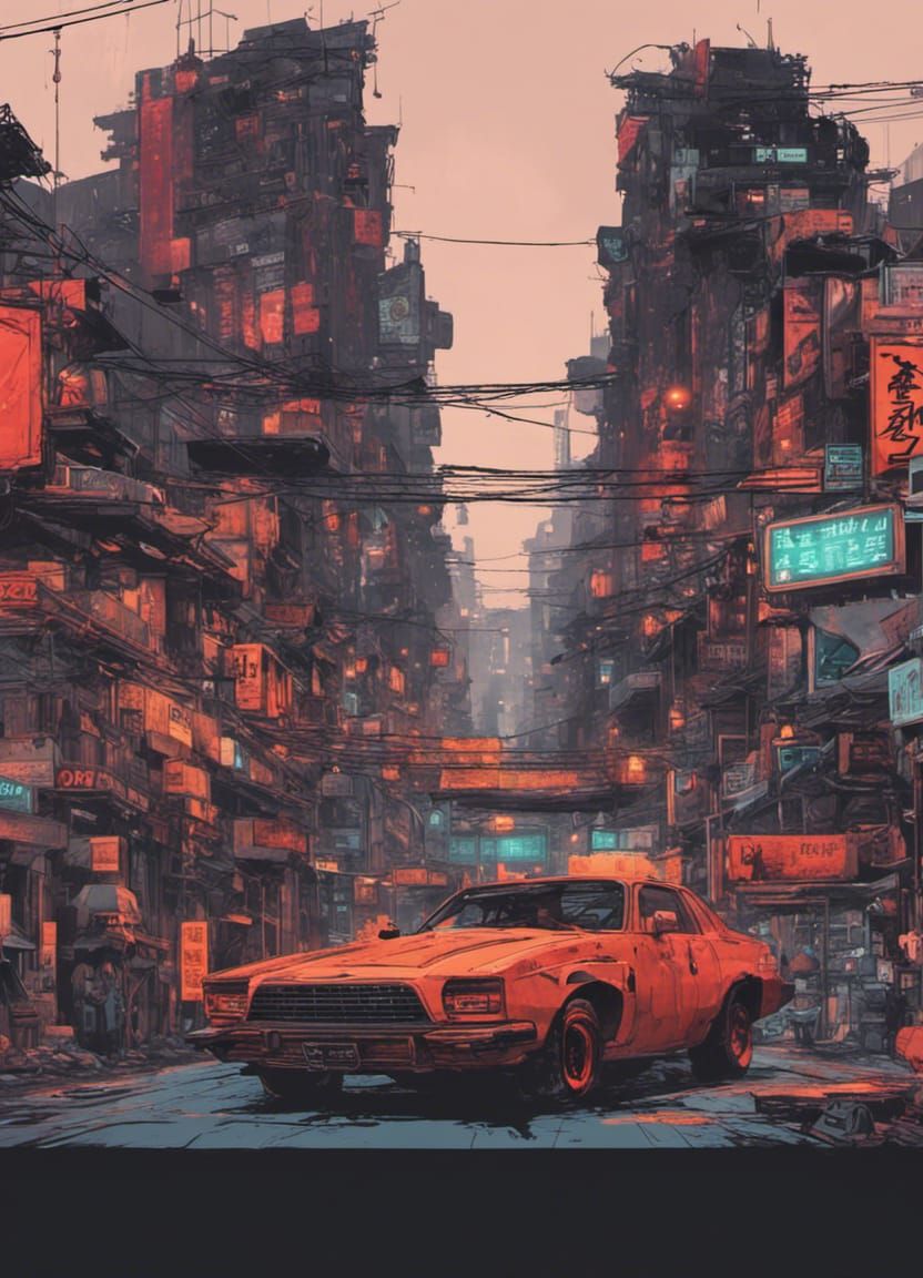 Cyber Noir: Dystopian Japanese Cyberpunk Street Art