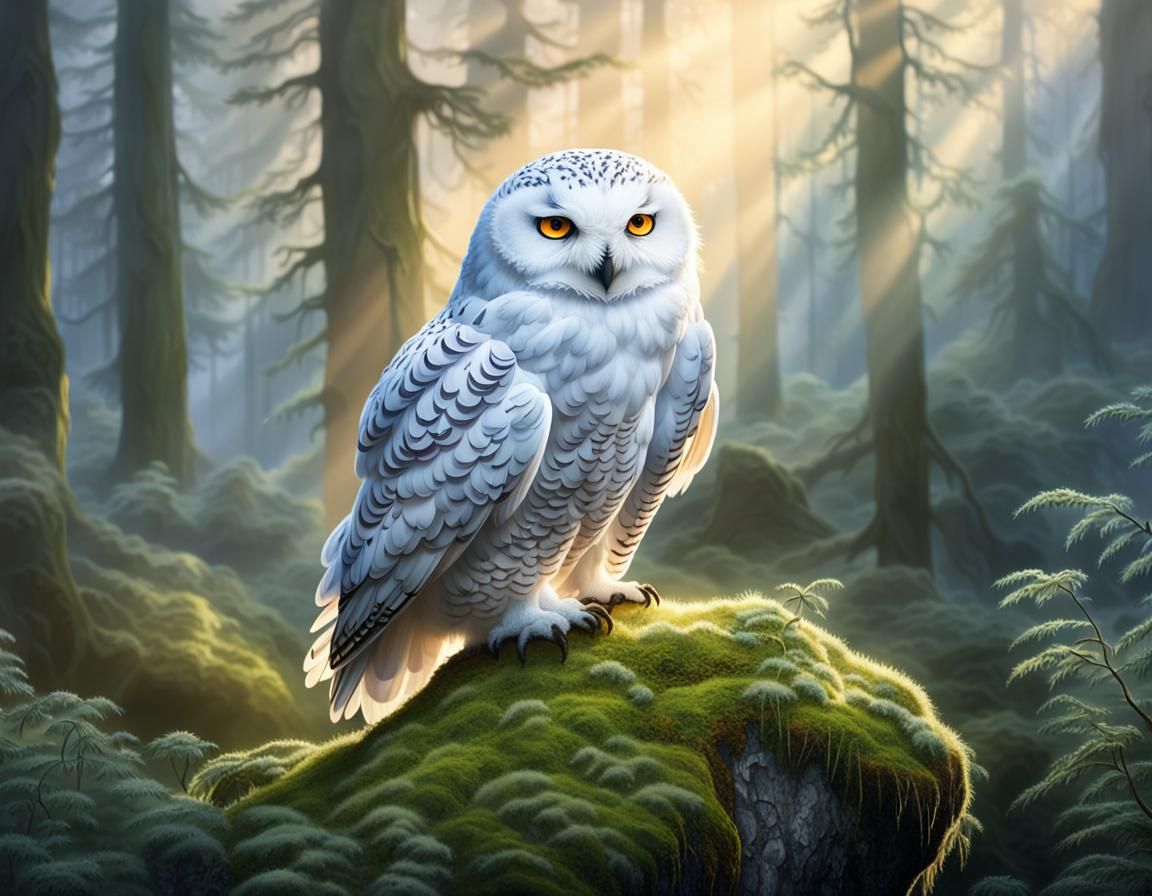 Regal Snowy Owl in Ethereal Forest