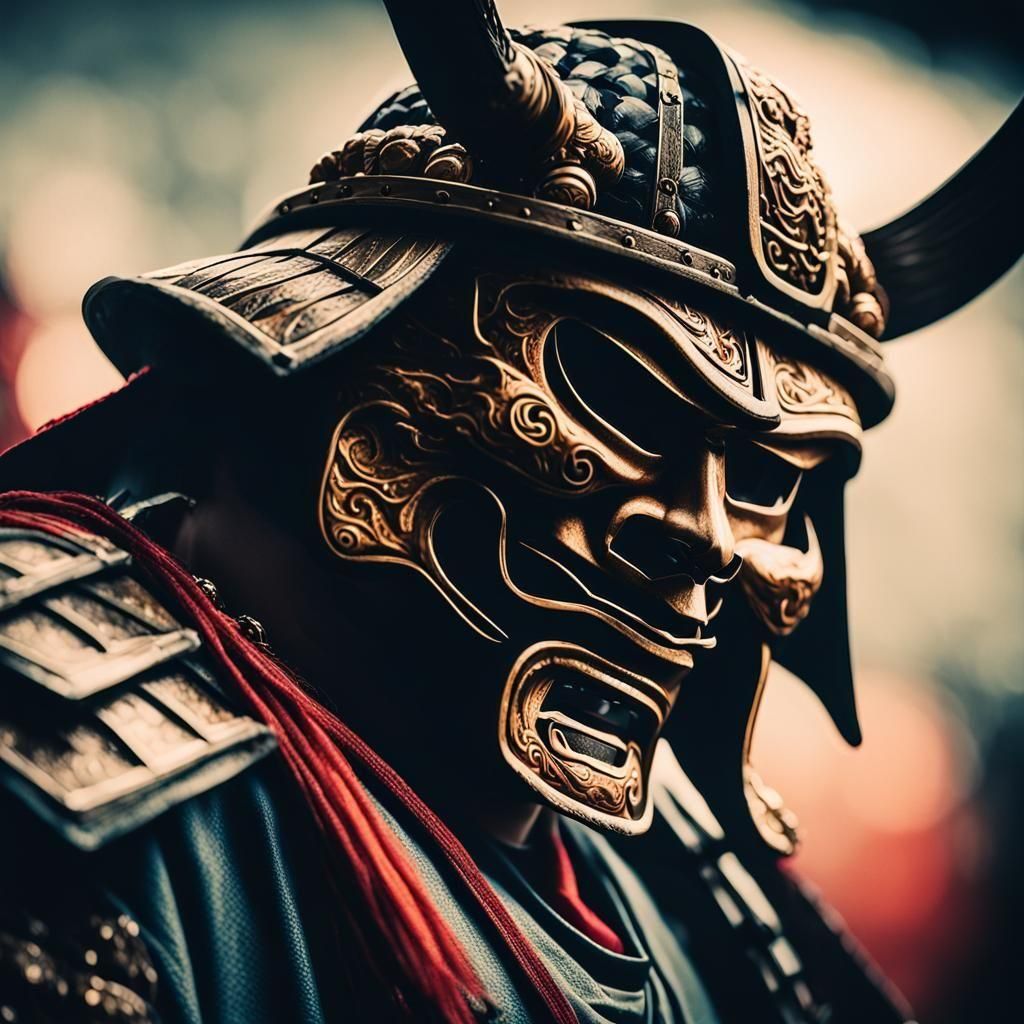 Detailed Samurai Mask in Cinematic Style