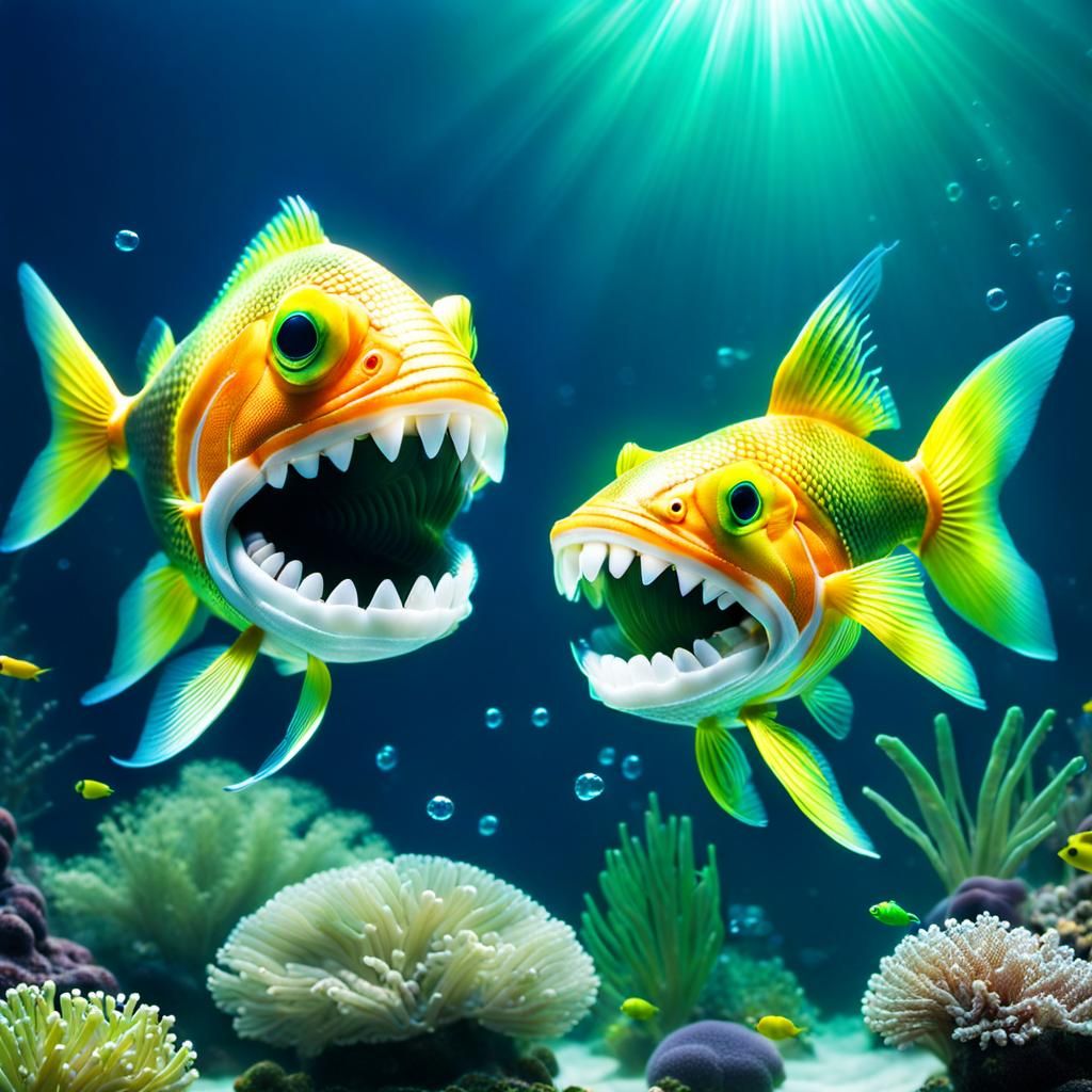 Surreal Fish with Human Features in Skeuomorphic Style