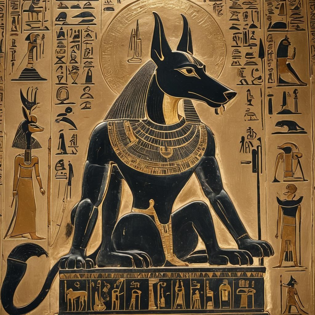 Anubis on Stone Throne in Ancient Fresco Style