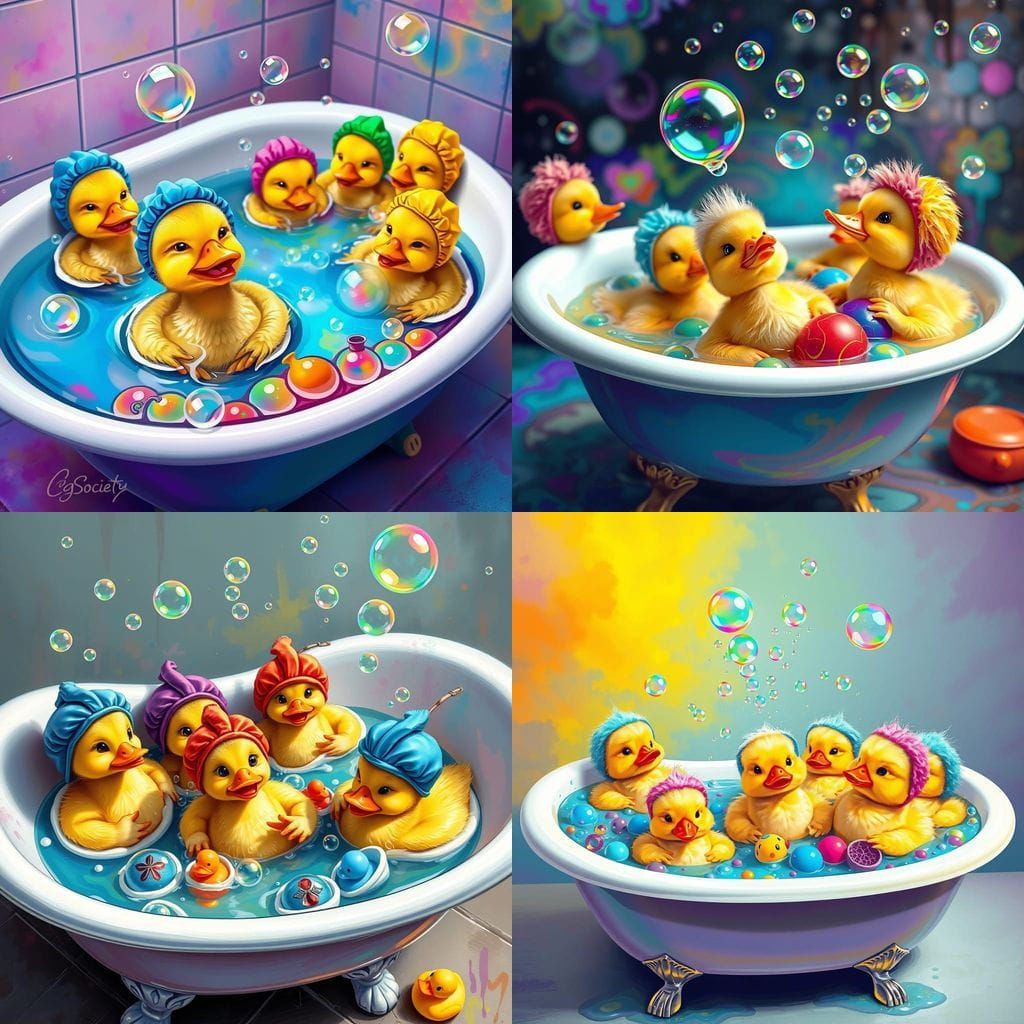 Playful Ducklings Enjoy Rainbow Bubble Bath