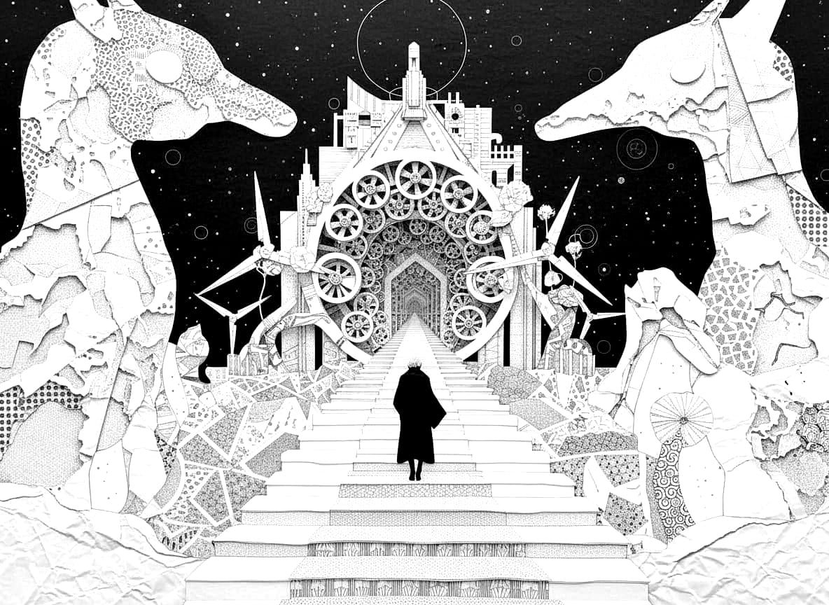 Abstract Geometric Portal in Black and White