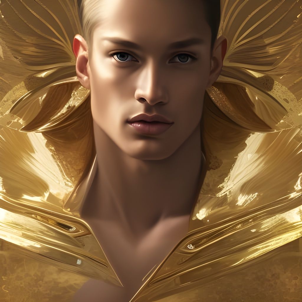 Futuristic Angelic Male Model Portrait in Hyperdetailed Styl...