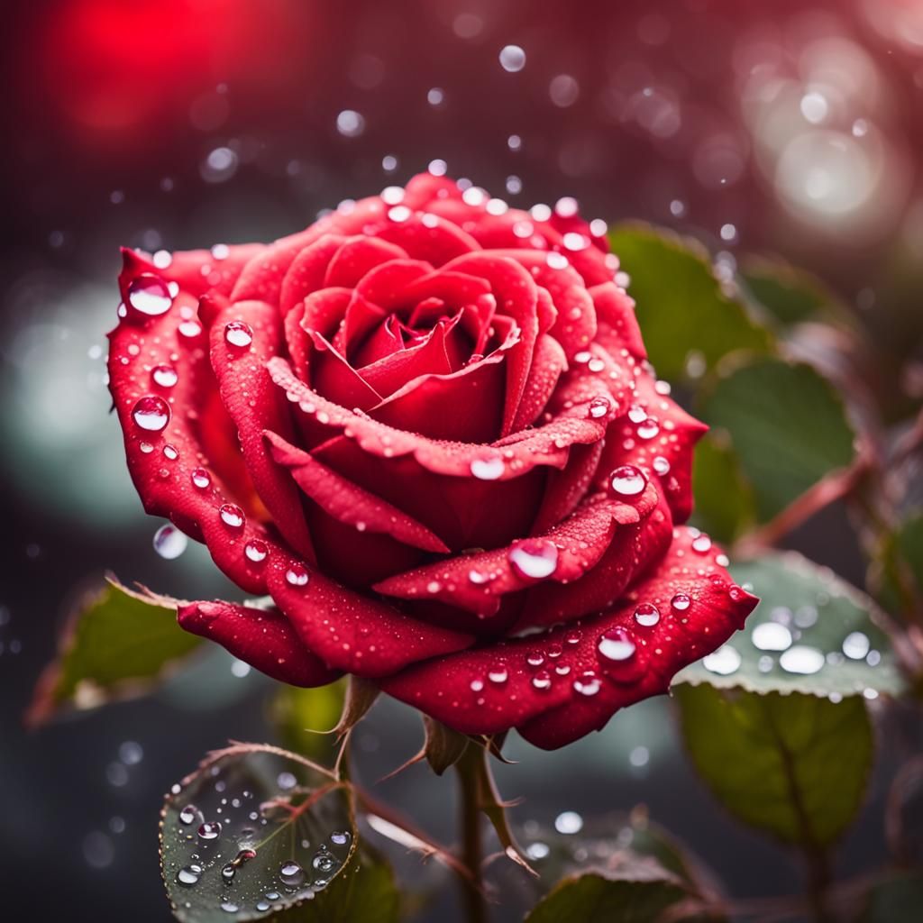 Red Rose with Water Droplets: Professional Photo