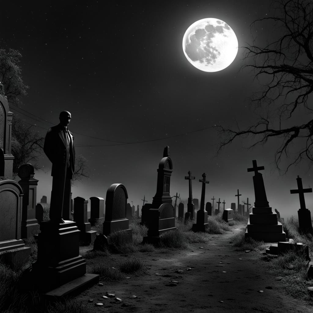 Noir Graveyard Scene with Reaching Hand
