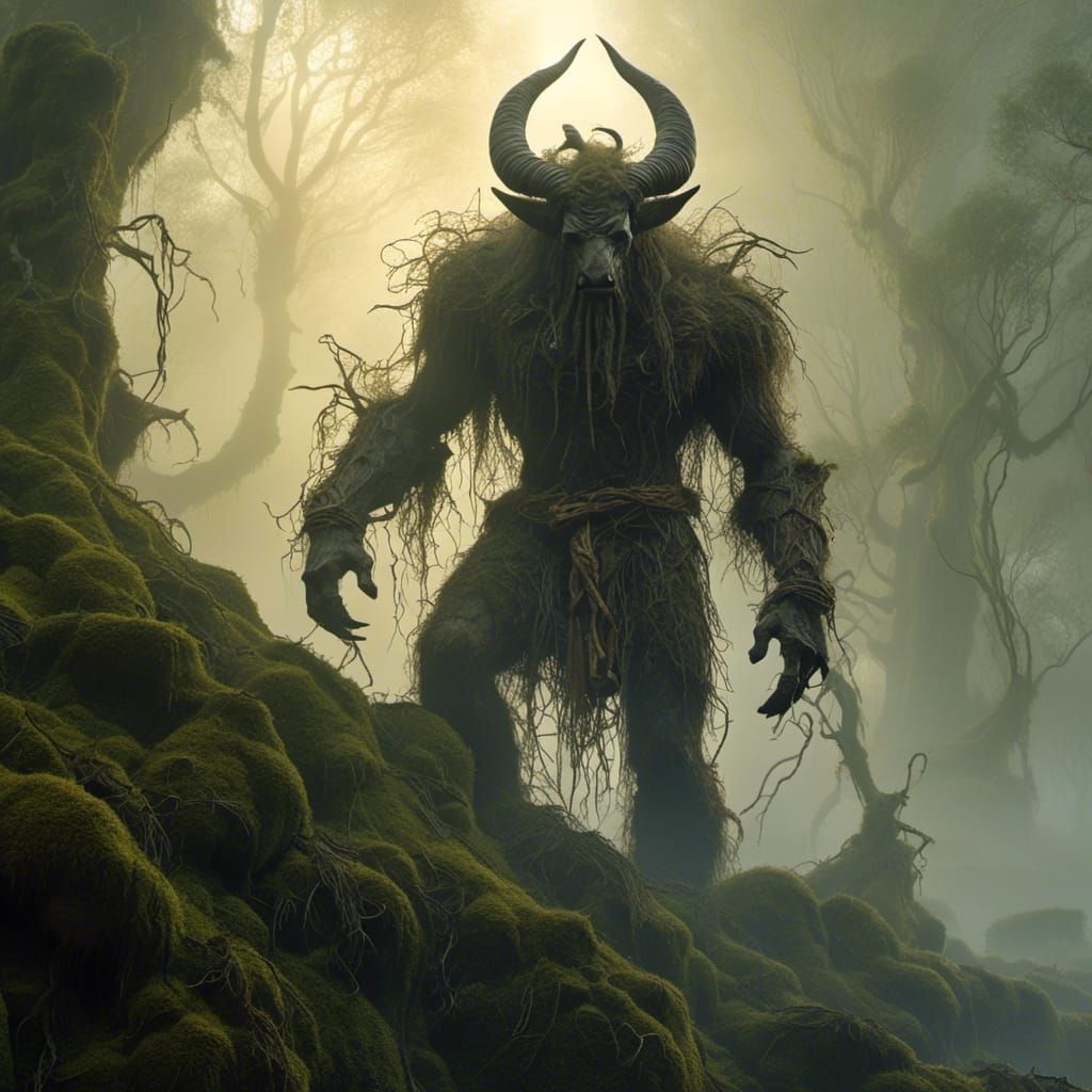 Majestic Goatman Warrior in Fantasy Landscape