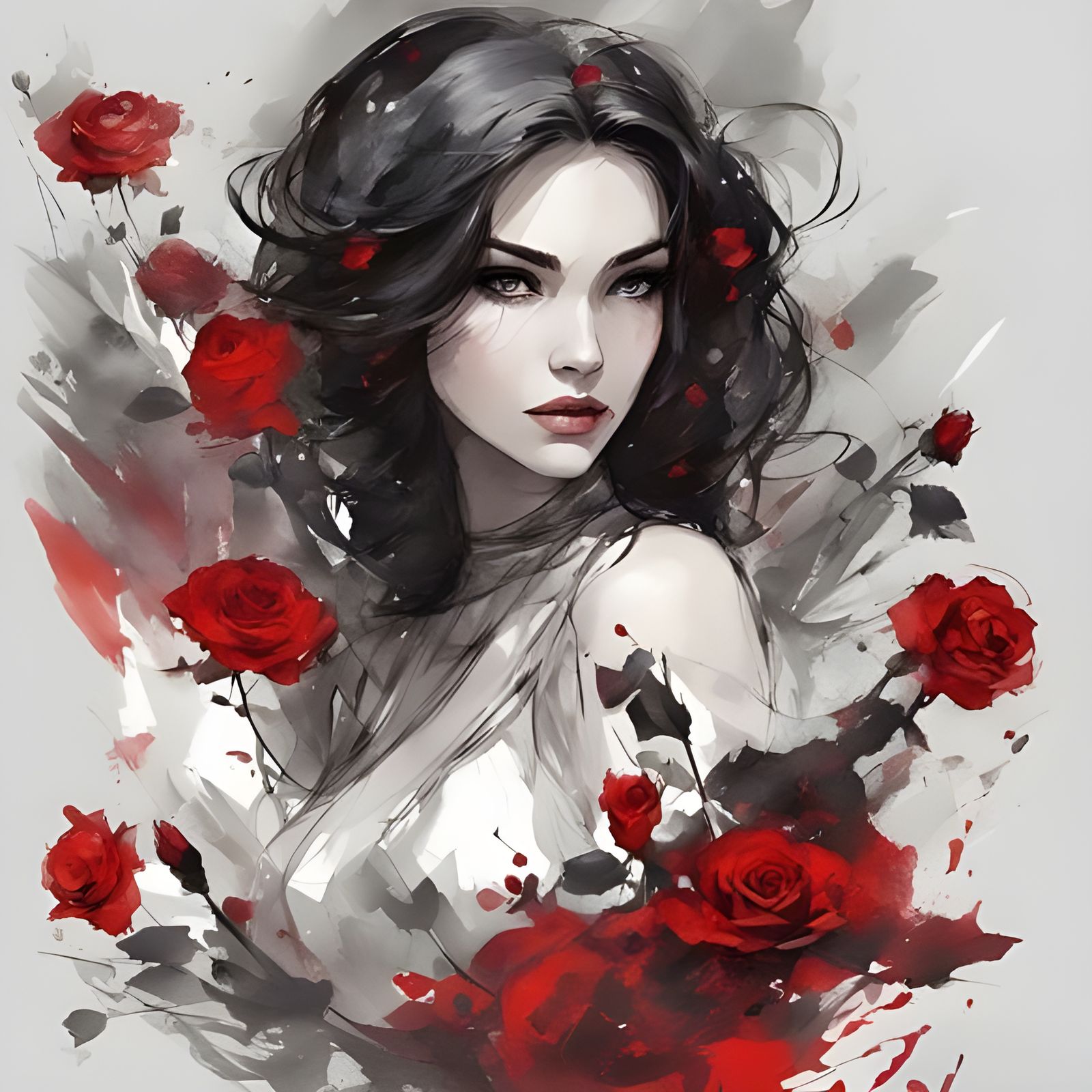 Beautiful Tatar Girl Portrait in Watercolor Style