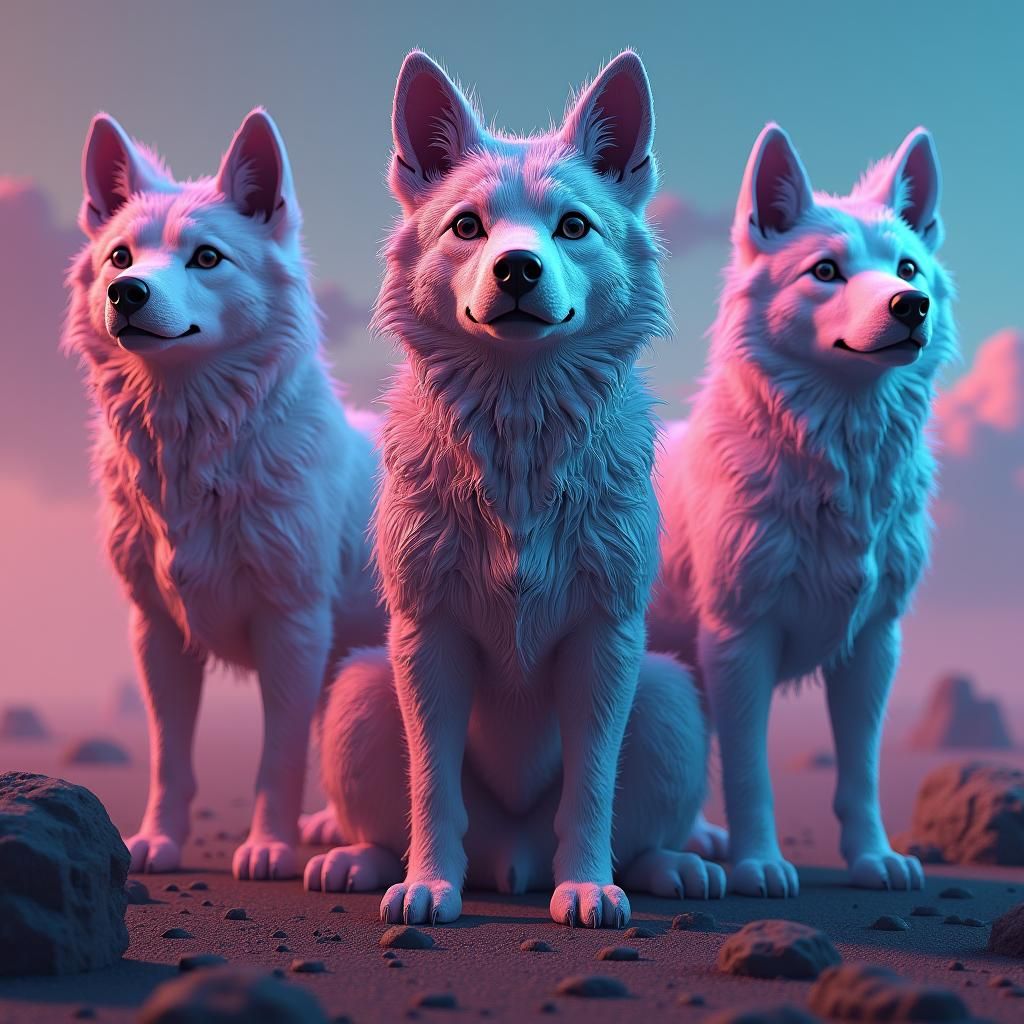 Otherworldly Dogs in Dreamlike Landscape: Fantasy Concept Ar...