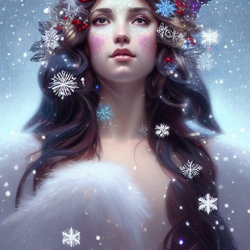 Glittering Christmas Goddess Portrait in Digital Art Style