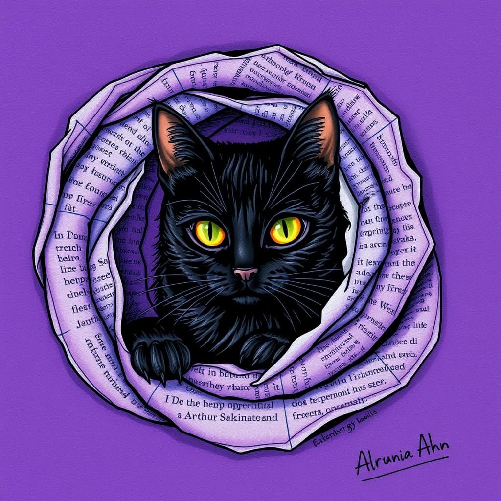 Whimsical Feline Portrait in Deep Purple Hues