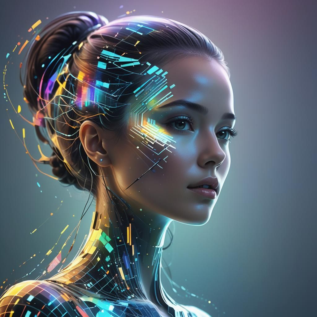 Holographic Silhouette Portrait in Hyperrealistic Style