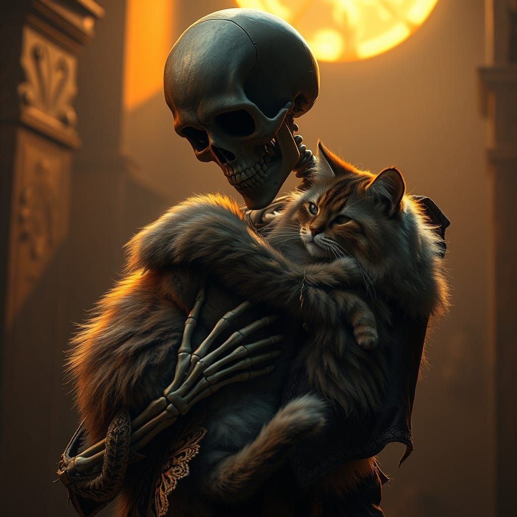 Skeleton Radiates Love in a Flickering, Golden Glow