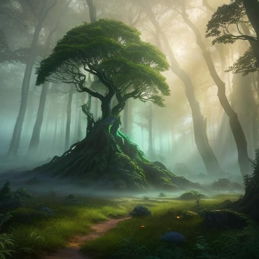 Mystical Forest at Dawn: Fantasy Concept Art