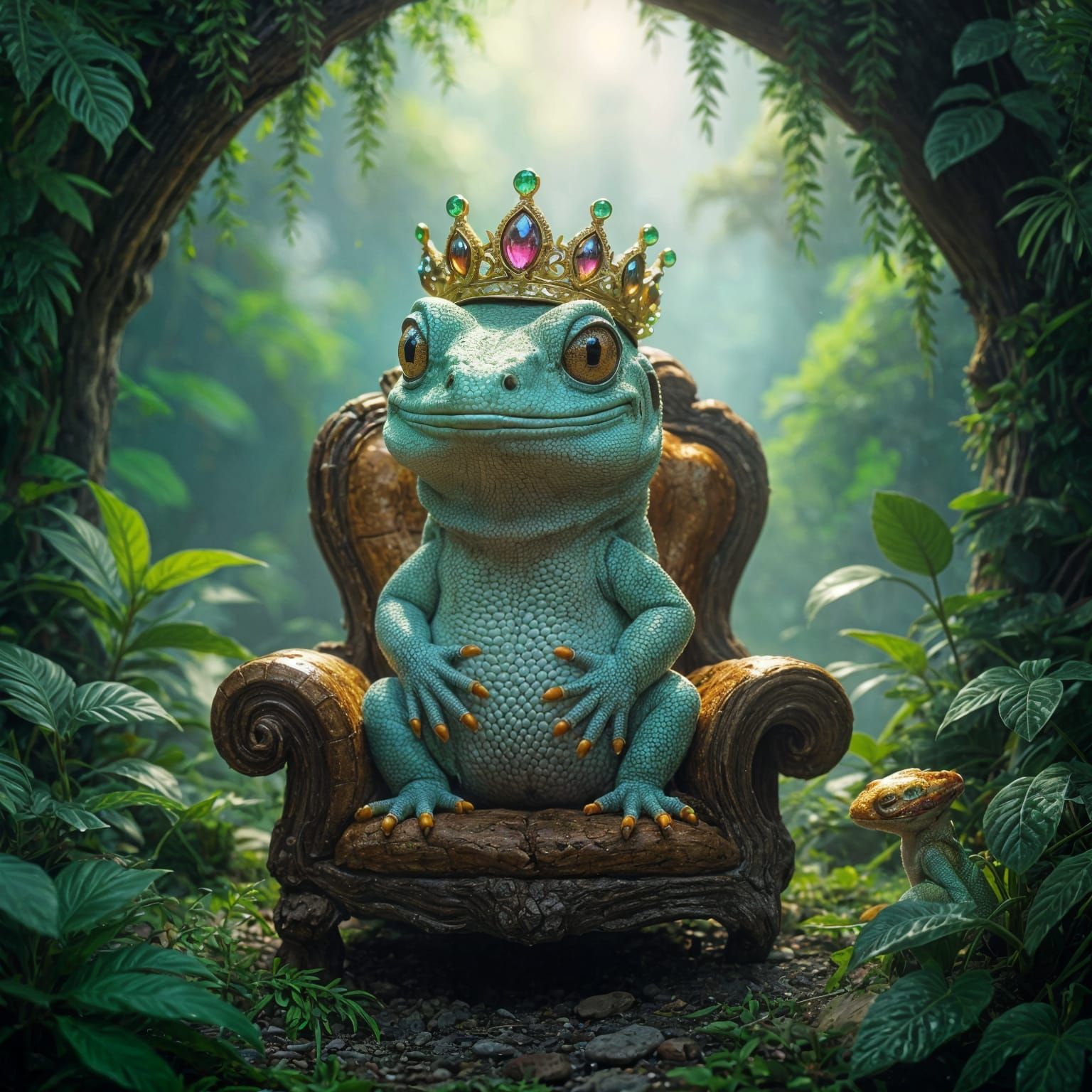 Bioluminescent Gecko King on Mushroom Throne