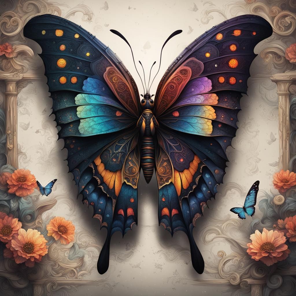 Colorful Dark Academia Butterfly in Digital Art