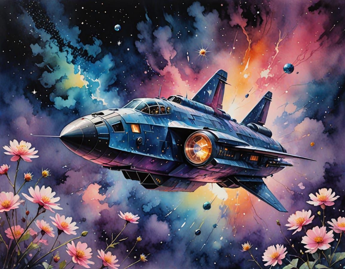 Crystal Spacecraft in Vibrant Nebula