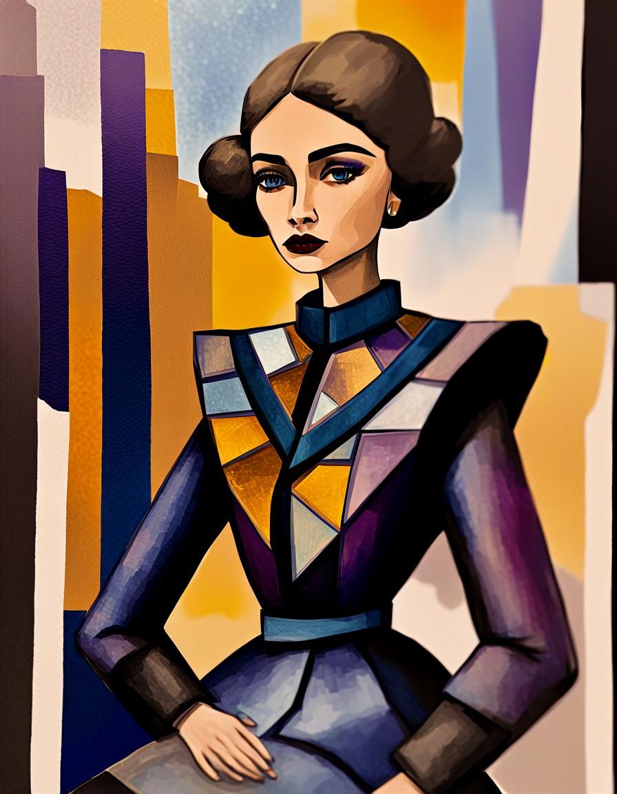 Art Deco Woman in Geometric Cityscape Digital Art