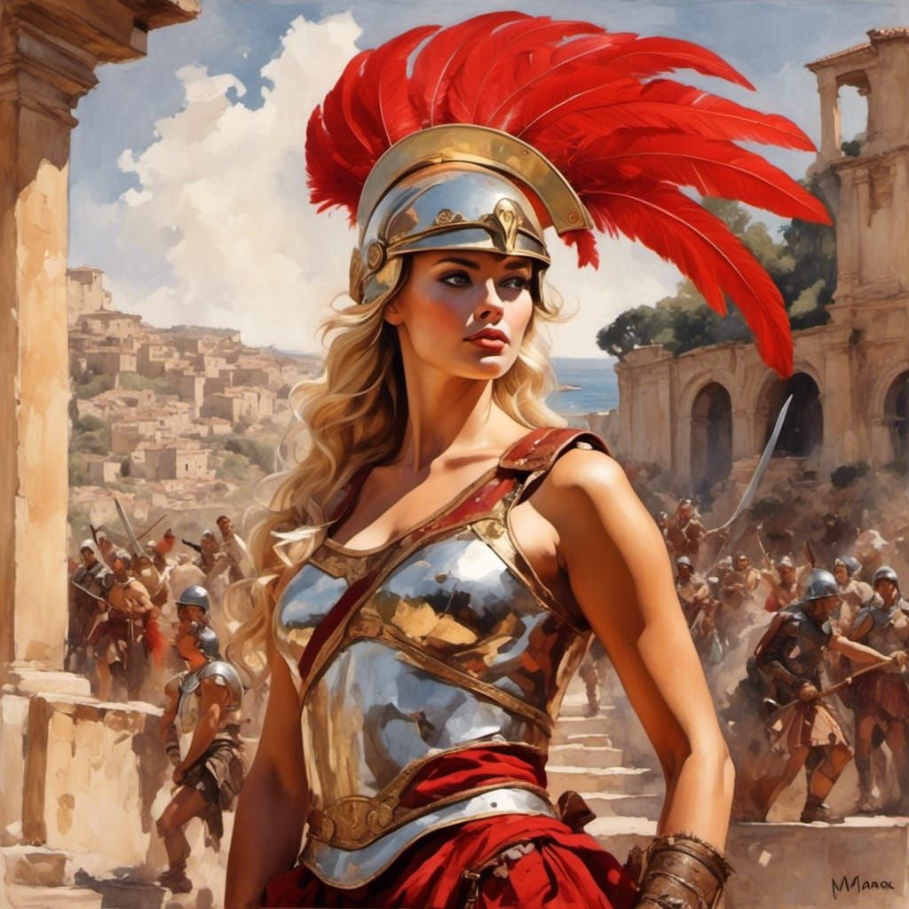 Roman Warrior Blonde in Fantasy Sketch Style