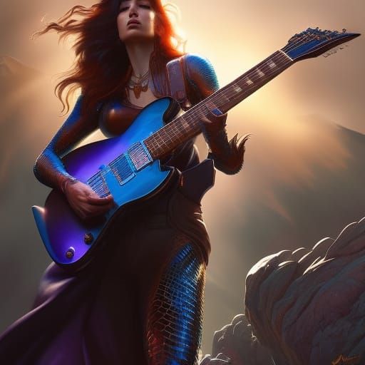 Lizard Rock Star Guitarist: Splash Art Portrait