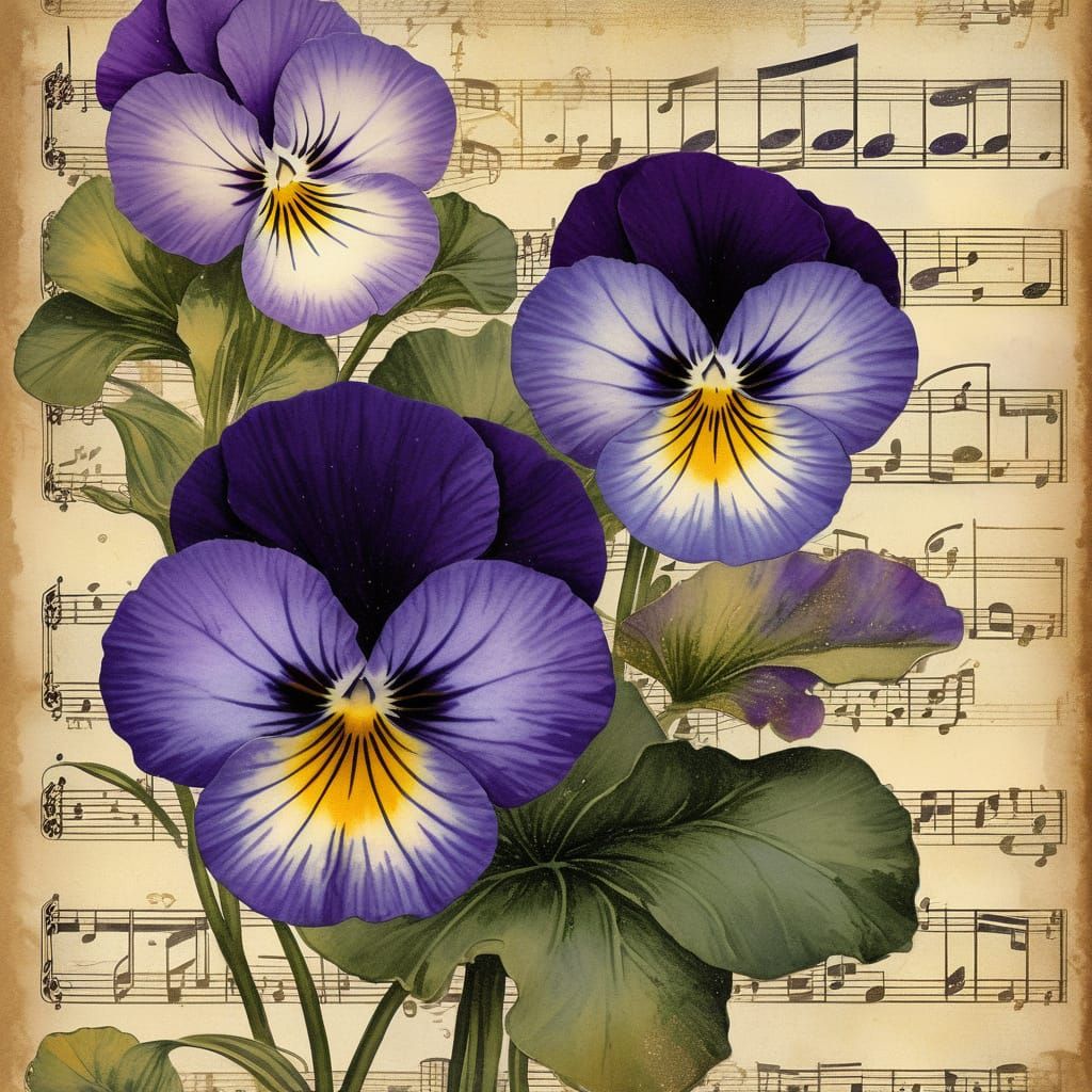 Pansies and Lily Pads in Art Nouveau Collage