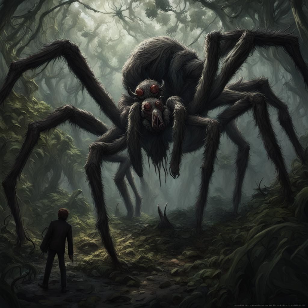Creepy Giant Spider Monster in Jungle Horror Art